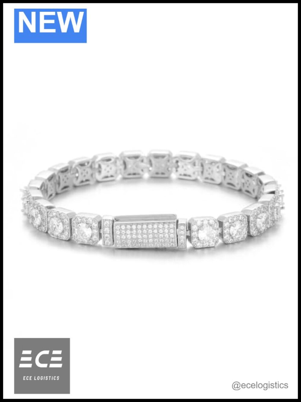7mm Iced Out Cluster Tennis Bracelet Silver Plated 5A Cubic Zirconia